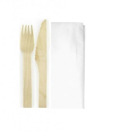 Ξύλινο σετ μαχαίρι 165mm και πιρούνι 160mm με χαρτοπετσέτα 