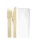 Ξύλινο σετ μαχαίρι 165mm και πιρούνι 160mm με χαρτοπετσέτα 